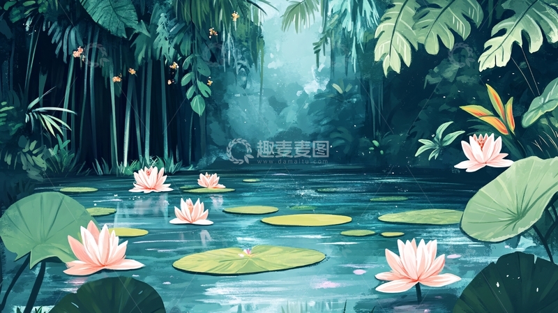 高清大图下载【趣麦麦图】热带雨林插画5