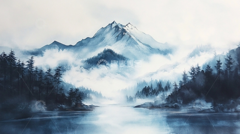 高清大图下载【趣麦麦图】蓝色梦幻山水风情1