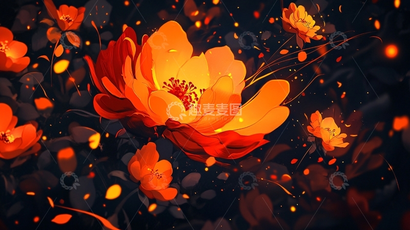 高清大图下载【趣麦麦图】高精手绘黄金拉丝花卉2