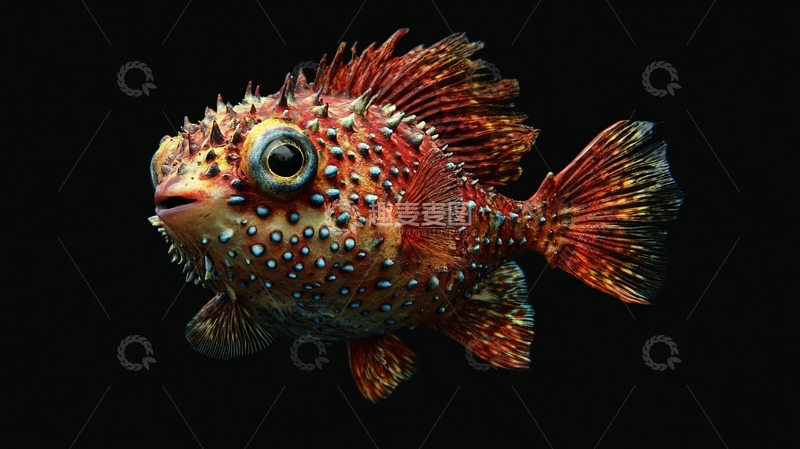 高清大图下载【趣麦麦图】红鳍河豚水中游2