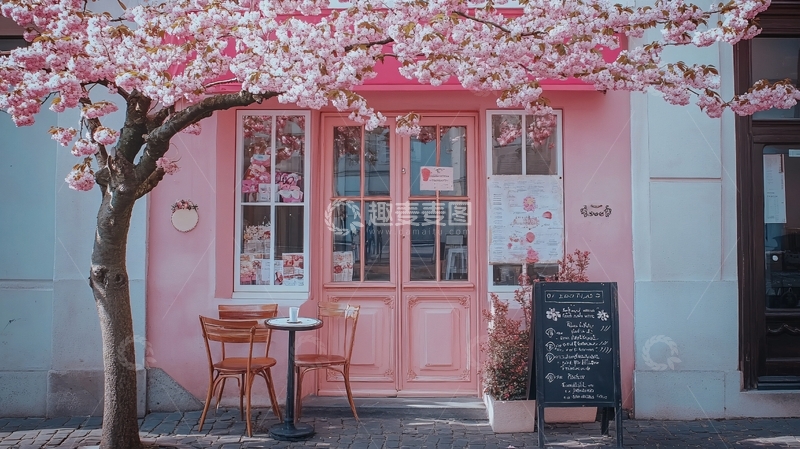 高清大图下载【趣麦麦图】樱花树下的小卖部