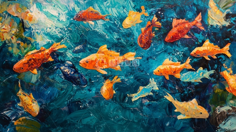 高清大图下载【趣麦麦图】油画鱼群