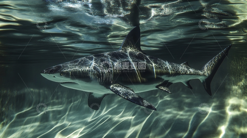 高清大图下载【趣麦麦图】-鲨鱼水中游动