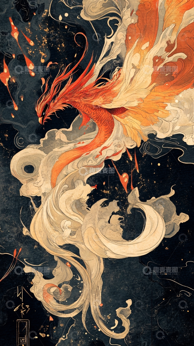 高清大图下载【趣麦麦图】九尾狐插画