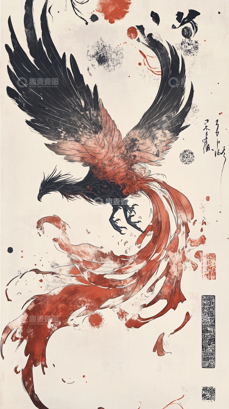 高清大图下载【趣麦麦图】山海经朱雀