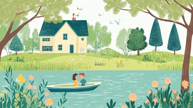高清大图下载【趣麦麦图】湖畔插画1