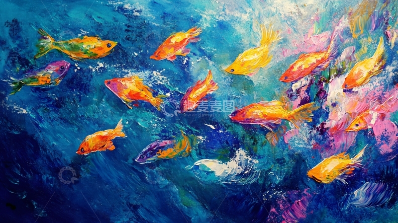 高清大图下载【趣麦麦图】油画鱼群3