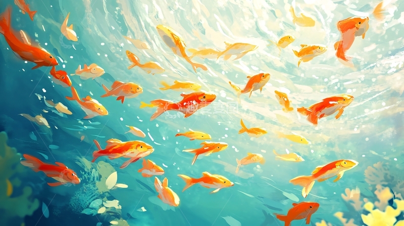 高清大图下载【趣麦麦图】插画鲤鱼群