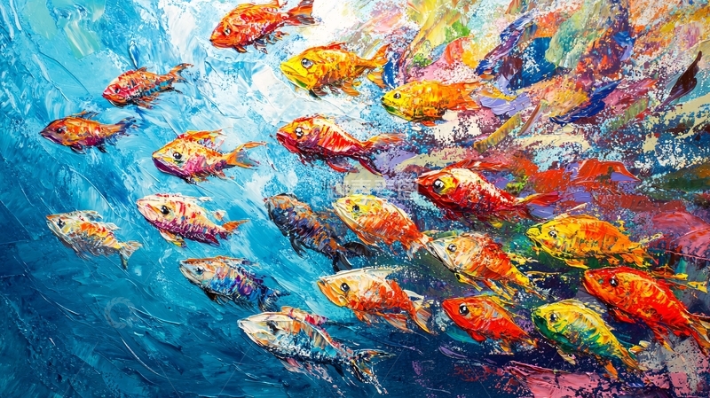 高清大图下载【趣麦麦图】油画鱼群1