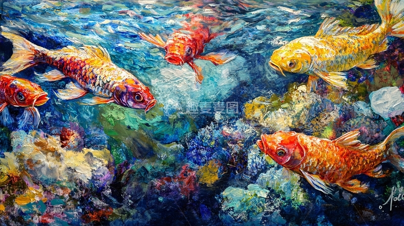 高清大图下载【趣麦麦图】油画锦鲤3