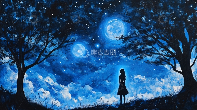 高清大图下载【趣麦麦图】蓝月夜梦幻唯美奇幻4