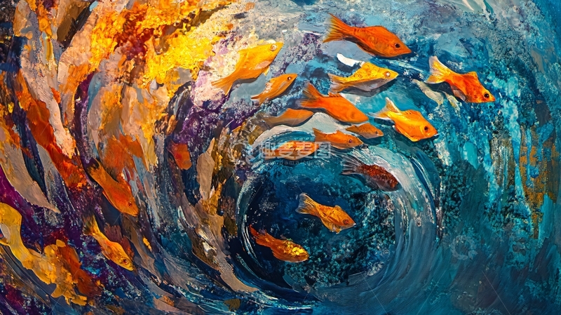 高清大图下载【趣麦麦图】油画鱼群2