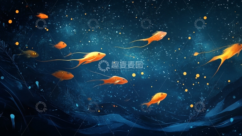 高清大图下载【趣麦麦图】插画鲤鱼群2