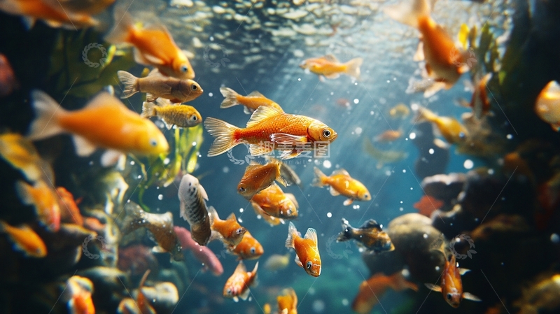 高清大图下载【趣麦麦图】游动的金鱼群