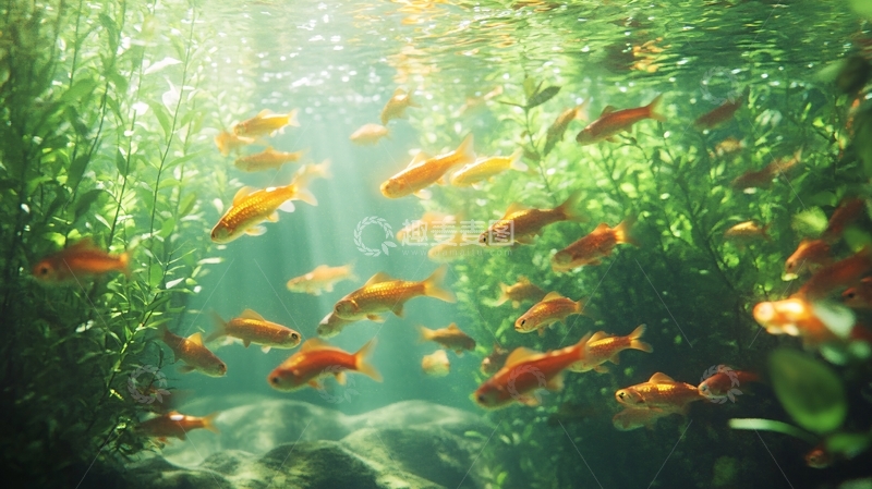 高清大图下载【趣麦麦图】鱼群穿梭水草间1