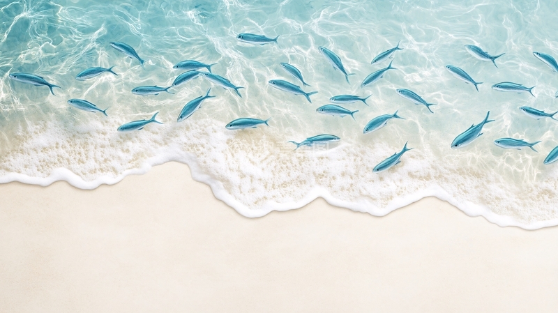 高清大图下载【趣麦麦图】鱼群穿梭白沙海滩