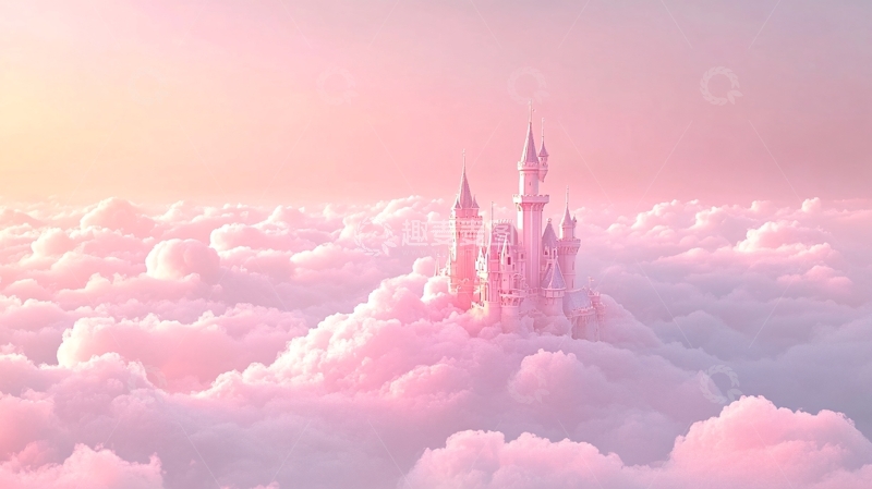 高清大图下载【趣麦麦图】粉色超现实主义漂浮城堡