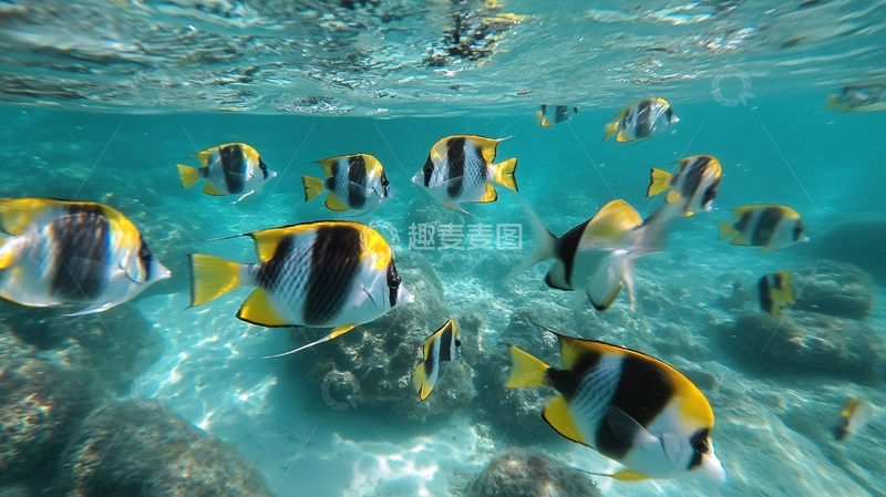 高清大图下载【趣麦麦图】浅海鱼群游泳
