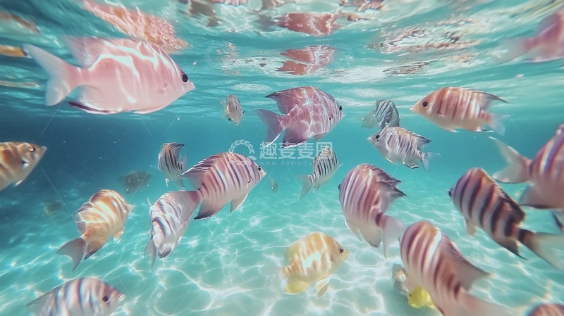 高清大图下载【趣麦麦图】-鱼群水面游动反射
