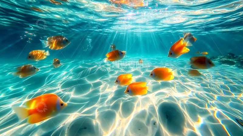 高清大图下载【趣麦麦图】鱼群穿梭浅海水
