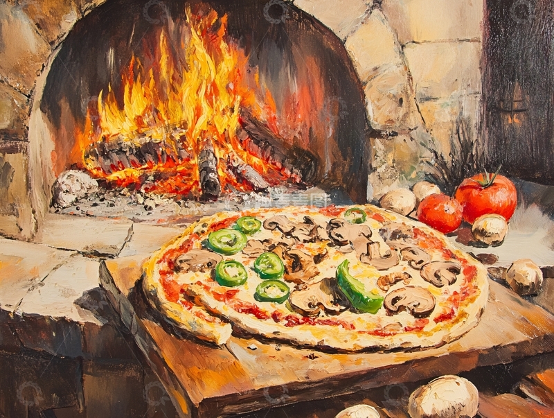 高清大图下载【趣麦麦图】披萨在窑炉里
