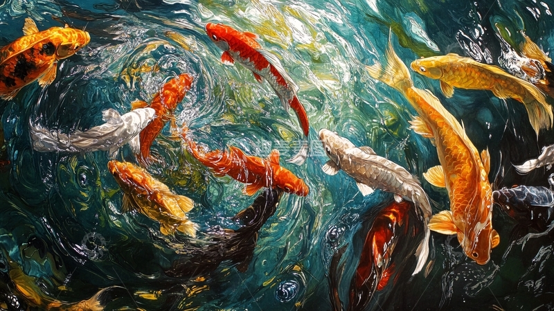 高清大图下载【趣麦麦图】油画锦鲤4