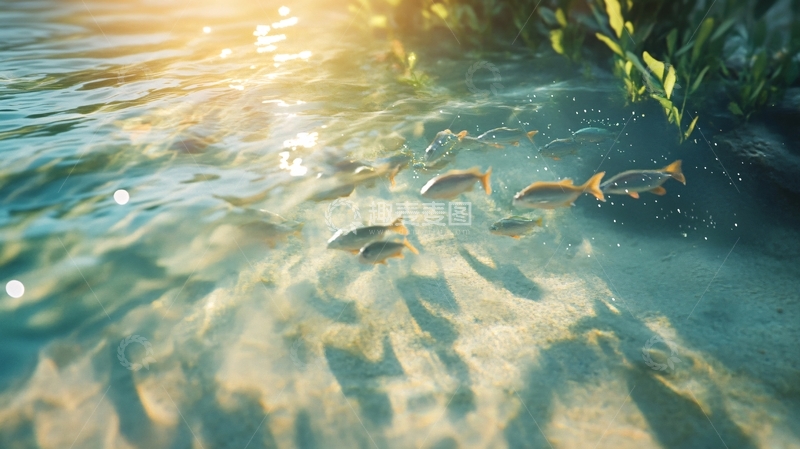 高清大图下载【趣麦麦图】鱼翔浅底背景4