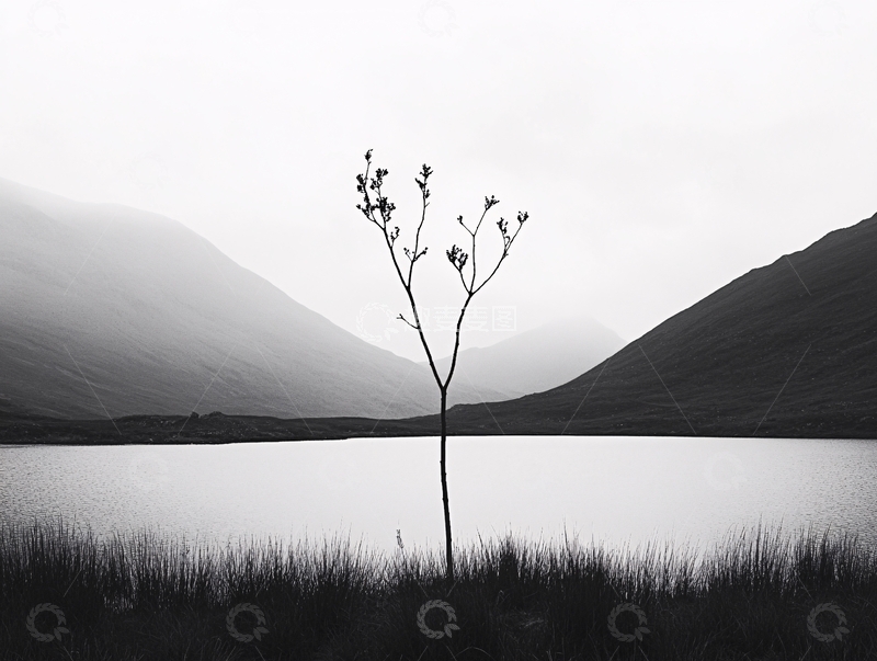 高清大图下载【趣麦麦图】黑白意境山