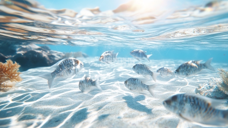 高清大图下载【趣麦麦图】-鱼群穿梭水面