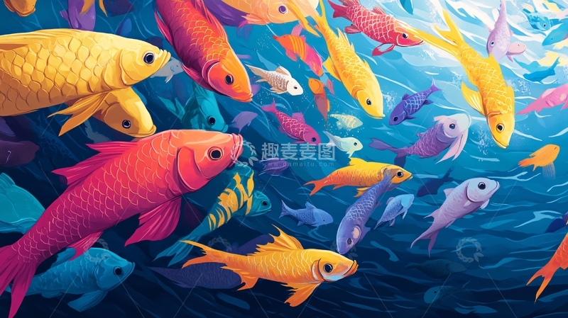 高清大图下载【趣麦麦图】插画鲤鱼群4