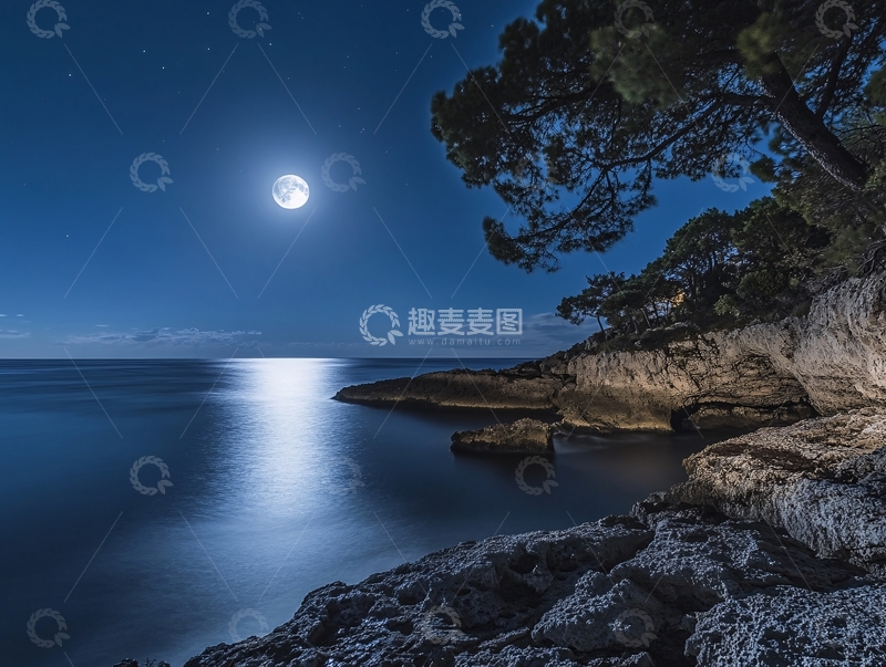 高清大图下载【趣麦麦图】月光下的礁石