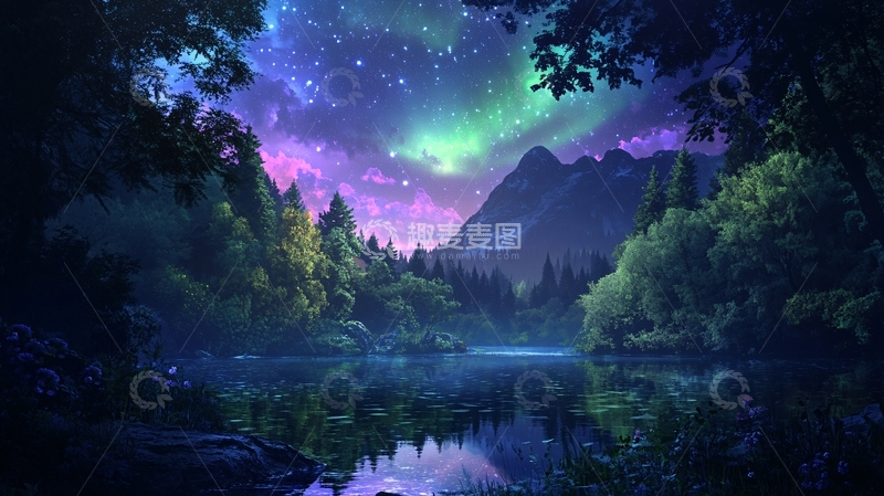 高清大图下载【趣麦麦图】湖畔湖泊梦幻森林