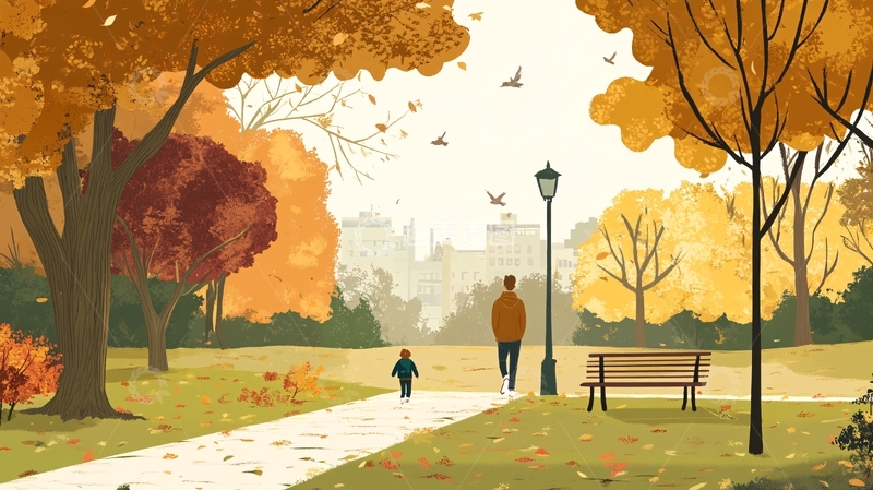 高清大图下载【趣麦麦图】秋天美景一家人出行1