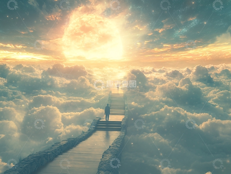 高清大图下载【趣麦麦图】走向天上的台阶