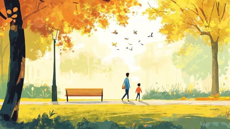 高清大图下载【趣麦麦图】秋天美景一家人出行