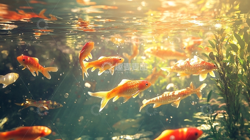 高清大图下载【趣麦麦图】阳光下的锦鲤