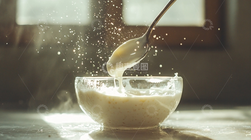 高清大图下载【趣麦麦图】酸奶玻璃碗搅拌