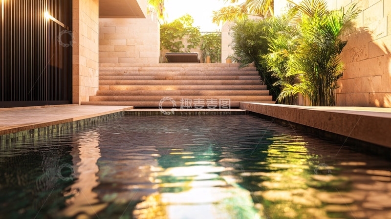 高清大图下载【趣麦麦图】台阶水池水景