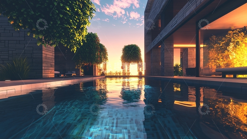 高清大图下载【趣麦麦图】晨光泳池
