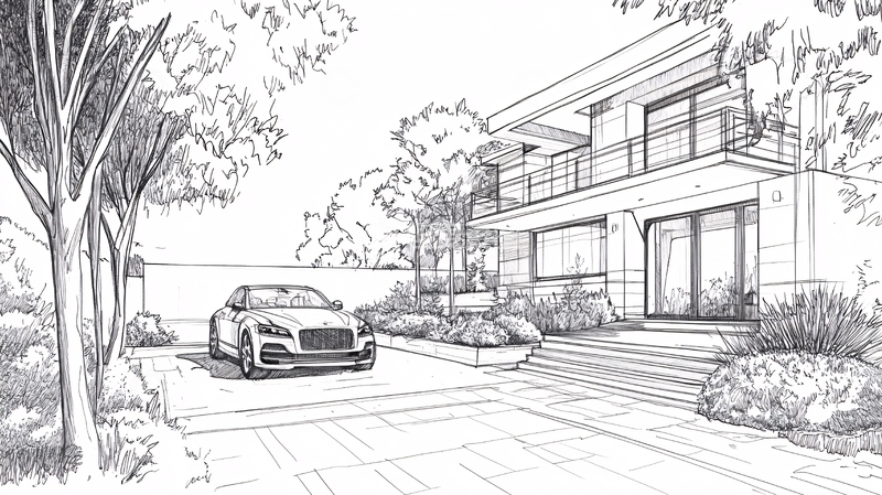 高清大图下载【趣麦麦图】庭院线稿2