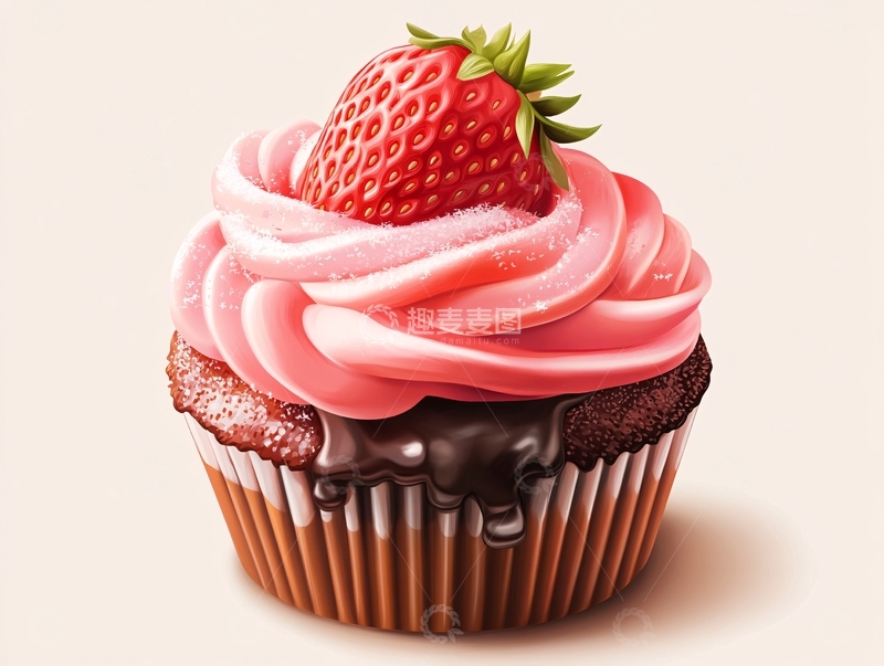 高清大图下载【趣麦麦图】草莓蛋糕手绘插画1