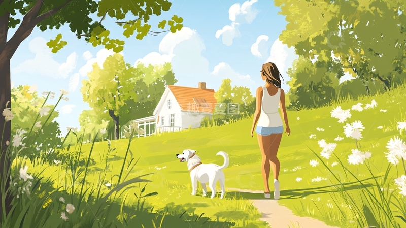 高清大图下载【趣麦麦图】郊外逛街回家遛狗