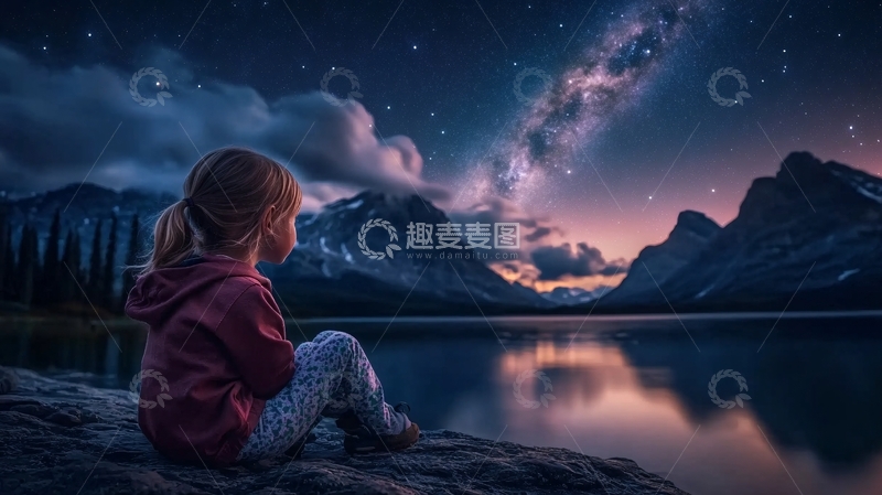 高清大图下载【趣麦麦图】看星星女孩