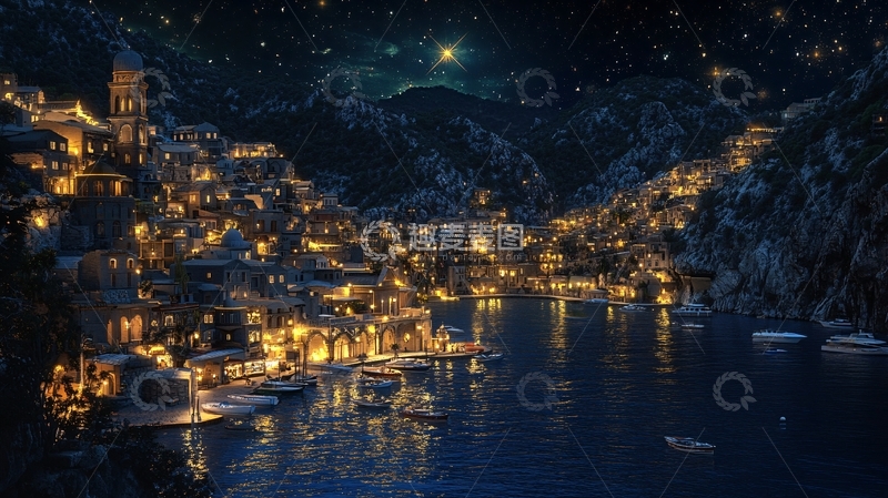 高清大图下载【趣麦麦图】梦幻海上夜景