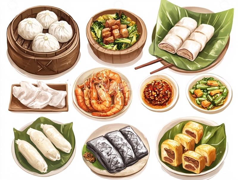 高清大图下载【趣麦麦图】广式点心插画1