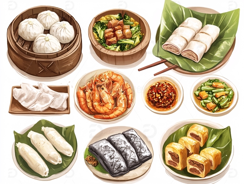 高清大图下载【趣麦麦图】广式点心插画1