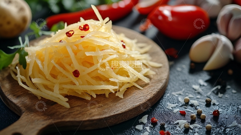 高清大图下载【趣麦麦图】菜板上切好的土豆丝