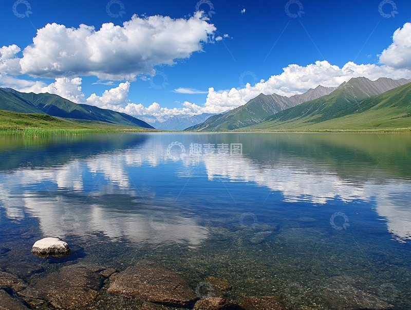 高清大图下载【趣麦麦图】绿水青山映碧空