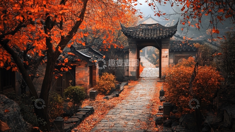 高清大图下载【趣麦麦图】古门秋色