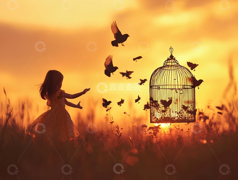 高清大图下载【趣麦麦图】鸟儿与少女2